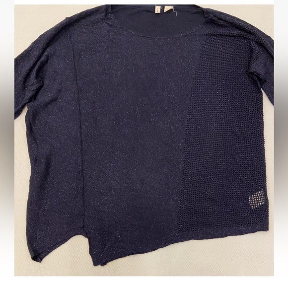 Anthropologie Moth Women’s Sweater Blue Metallic Asymmetrical Hem Size S - Picture 3 of 7